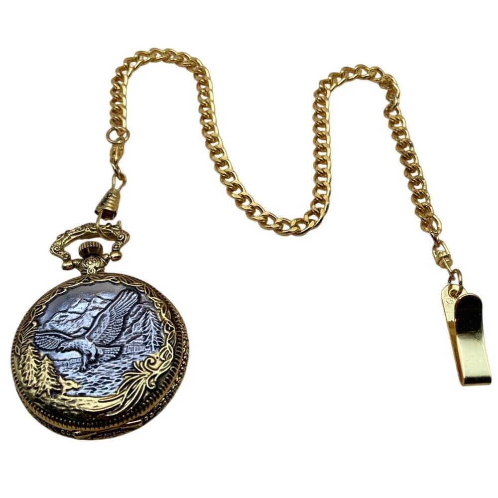 Pocket Watch Date Time Chain Clip Beautiful 3d Eagle - Fresh Battery VS Brand